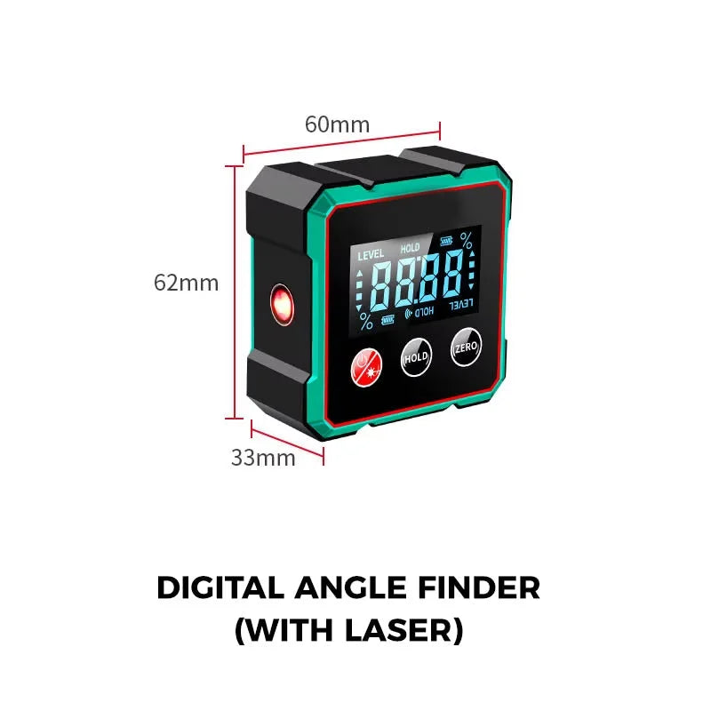 Magnetic Digital Angle Finder with Electronic Laser Gauge Protractor Inclinometer Level Magnets Level Ruler Angle Slope 0-90°