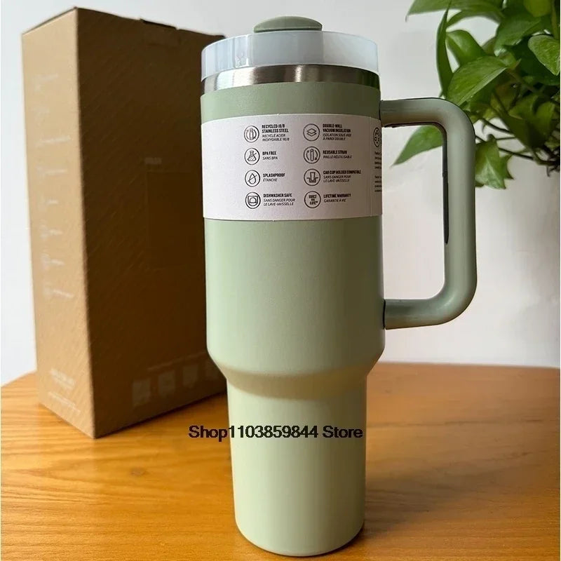 40Oz Stainless Steel Vacuum Mug, Double-Wall Insulated Travel Cup with Handle & Straw Lid.