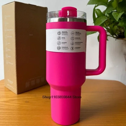 40Oz Stainless Steel Vacuum Mug, Double-Wall Insulated Travel Cup with Handle & Straw Lid.