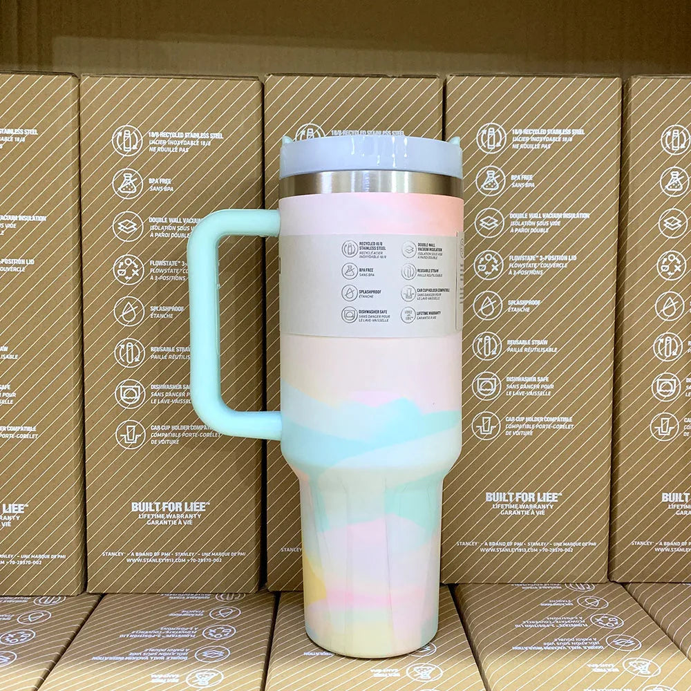 40Oz Stainless Steel Vacuum Mug, Double-Wall Insulated Travel Cup with Handle & Straw Lid.
