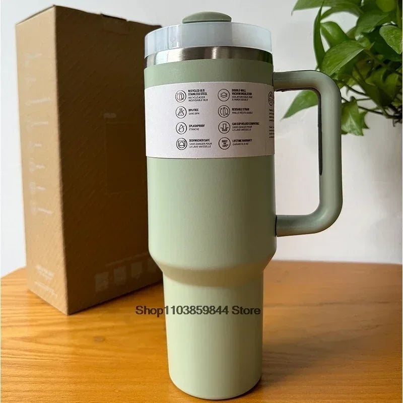 40Oz Stainless Steel Vacuum Mug, Double-Wall Insulated Travel Cup with Handle & Straw Lid.