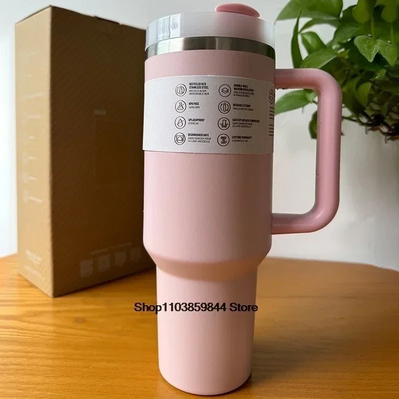 40Oz Stainless Steel Vacuum Mug, Double-Wall Insulated Travel Cup with Handle & Straw Lid.