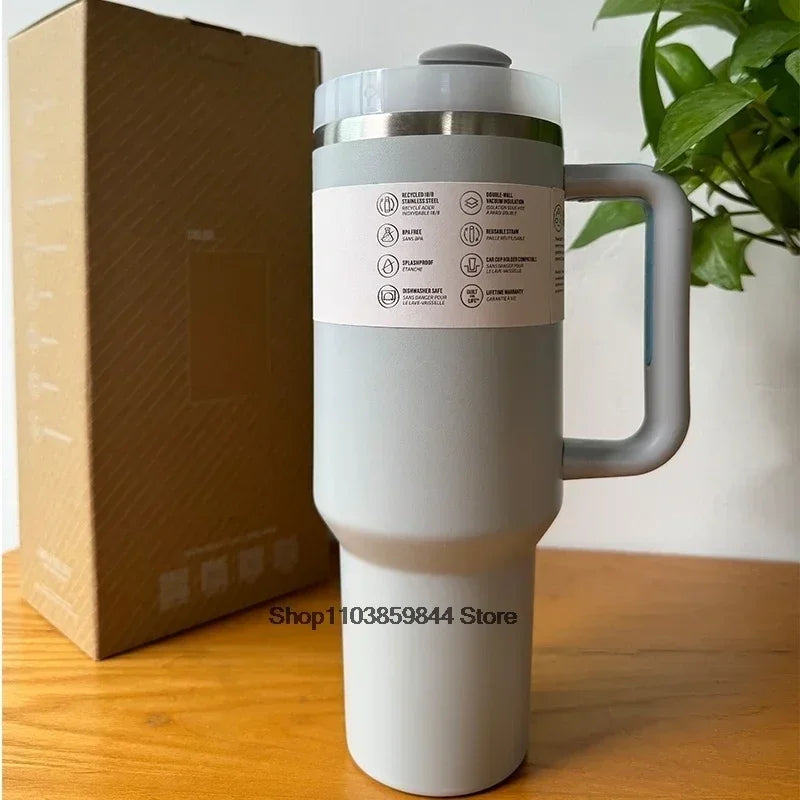 40Oz Stainless Steel Vacuum Mug, Double-Wall Insulated Travel Cup with Handle & Straw Lid.