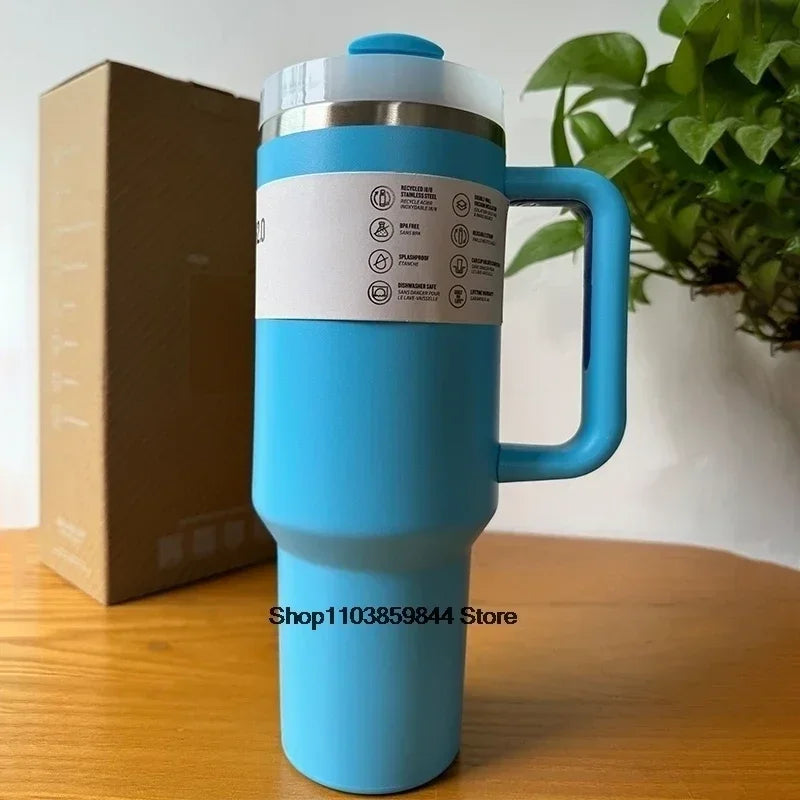 40Oz Stainless Steel Vacuum Mug, Double-Wall Insulated Travel Cup with Handle & Straw Lid.