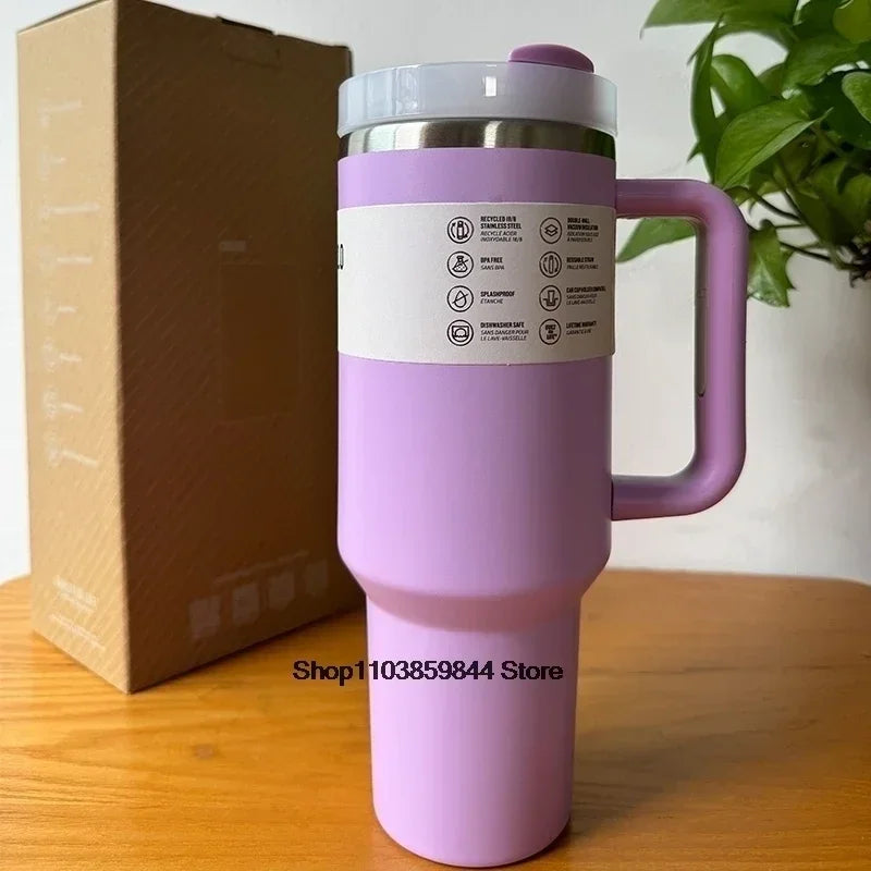 40Oz Stainless Steel Vacuum Mug, Double-Wall Insulated Travel Cup with Handle & Straw Lid.