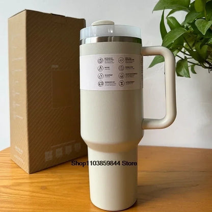 40Oz Stainless Steel Vacuum Mug, Double-Wall Insulated Travel Cup with Handle & Straw Lid.