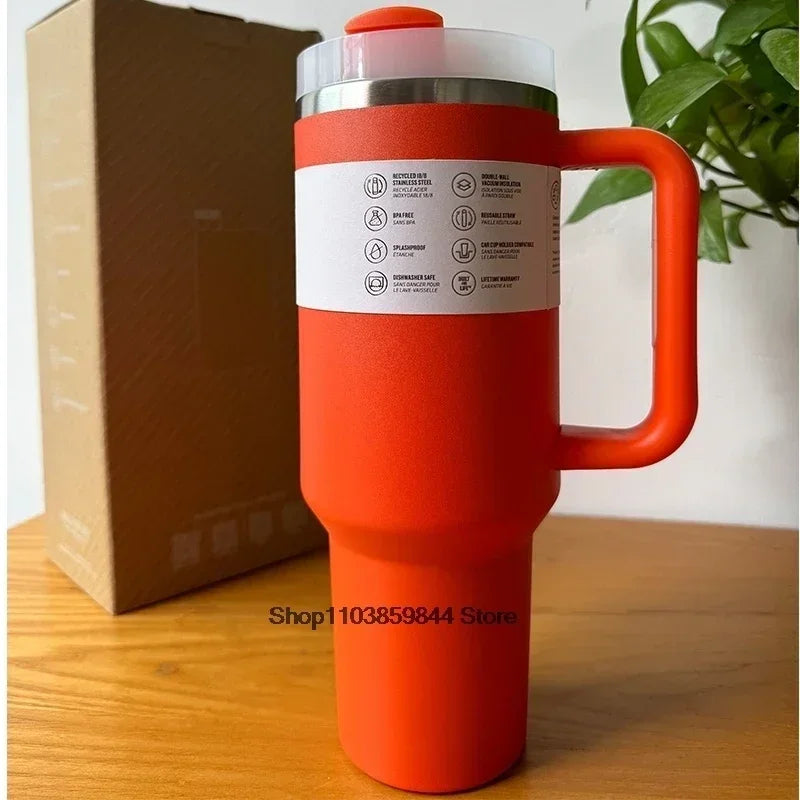 40Oz Stainless Steel Vacuum Mug, Double-Wall Insulated Travel Cup with Handle & Straw Lid.