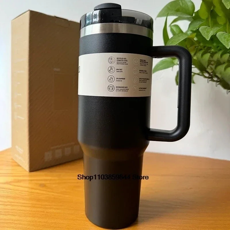 40Oz Stainless Steel Vacuum Mug, Double-Wall Insulated Travel Cup with Handle & Straw Lid.